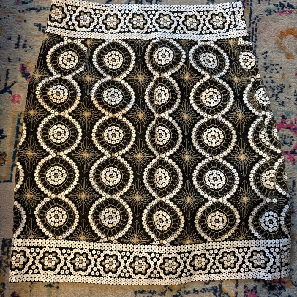Tory Burch Black and Gold Geometric Mini Skirt